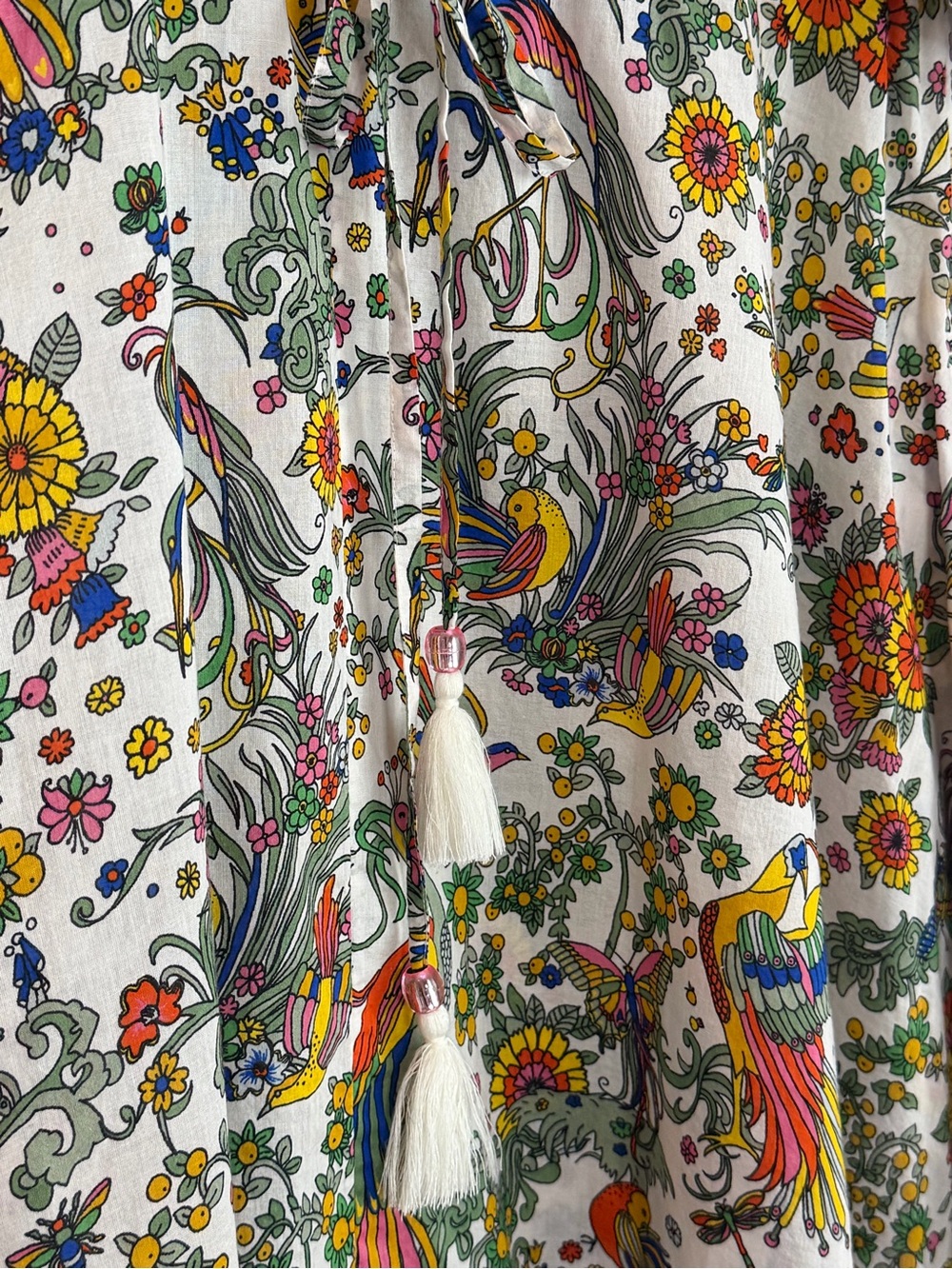 Tory Burch Promised Land Cotton Maxi Shirt Dress Pockets | S Bird Floral Print - Picture 6 of 7